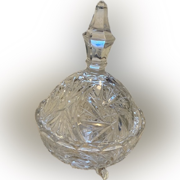 Other - Vintage Heavy Cut Lead Crystal Pedestal Candy/Nut Dish w/ Lid Starburst Pinwheel